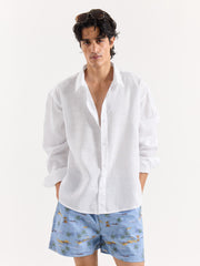 White Linen Cropped Shirt